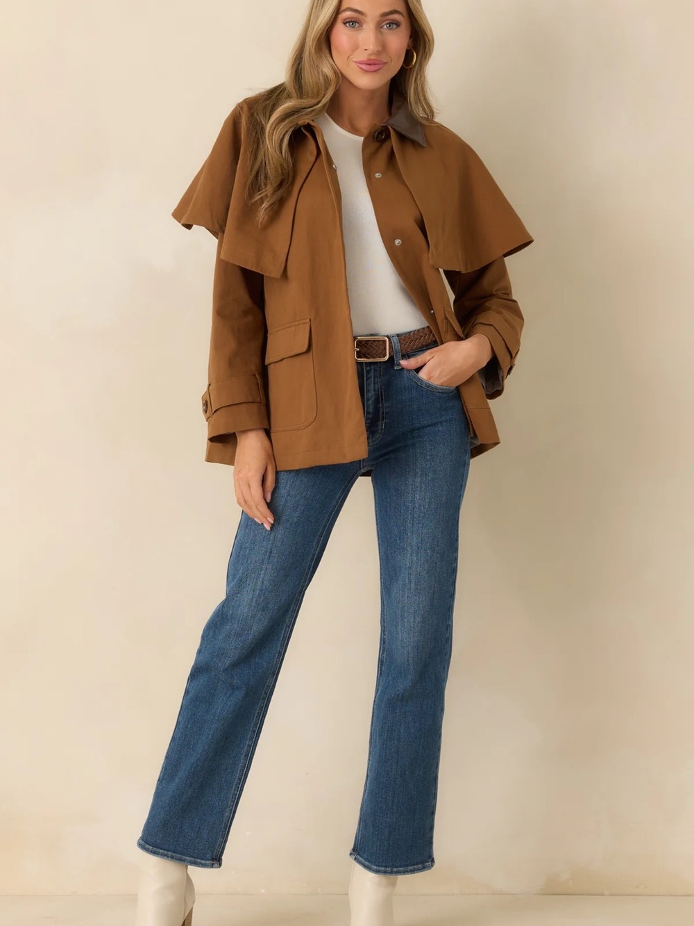 WELL TRAVELED WAYS BROWN COTTON CAPE BACK UTILITY JACKET
